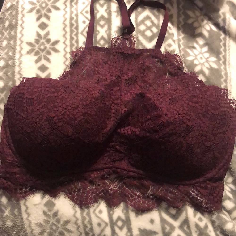 Burgundy Lace Racerback High-Neck Bralette